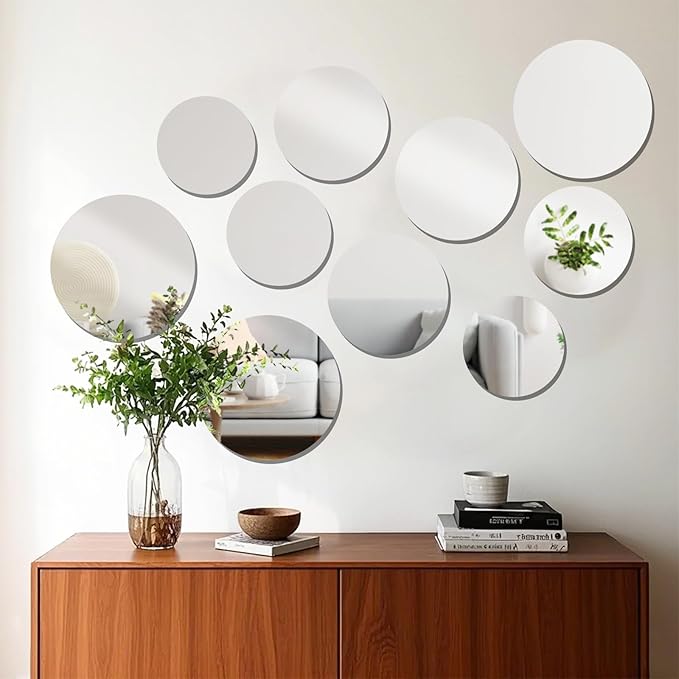 10 Pack Round Mirrors for Centerpieces, 12inch Circle Mirror Centerpieces for Tables, Mirror Tiles for Wall Table Wedding Centerpieces Mirror Plates for Candle Wedding Decorations DIY Craft
