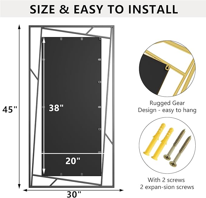 Rectangular Wall Mirror, 45''X30'' Matte Black Metal Framed Farmhouse Bathroom Mirrors for Bedroom Entryway Living Room, Hang Horizontally or Vertically