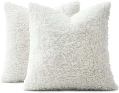 MIULEE Pack of 2 Throw Pillow Covers 18x18 Inch Neutral Pure White Faux Fur Decorative Sherpa Pillow Covers Fuzzy Accent Soft Sheepskin Fleece Cushion Cases for Boho Home Decor Couch Living Room Bed