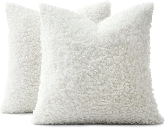 MIULEE Pack of 2 Throw Pillow Covers 20x20 Inch Neutral Pure White Faux Fur Decorative Sherpa Pillow Covers Fuzzy Accent Soft Sheepskin Fleece Cushion Cases for Boho Home Decor Couch Living Room Bed