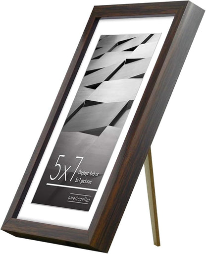 Americanflat 5x7 Picture Frame with Shatter-Resistant Glass - Streamline Collection - Thin Border Photo Frame for Tabletop and Wall Display - Hanging Hardware and Easel Stand Included - Mahogany