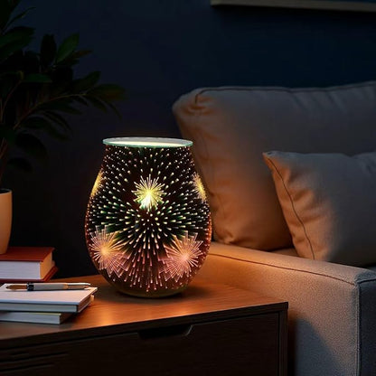 3D Glass Wax melt Warmer,Electric melt Burner,Romantic Aroma Warmer for Essential Oils Burner & Premium Wax Melts Burner.(Fireworks)