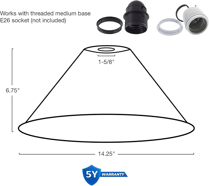 Kira Home 14" Industrial Metal Cone Replacement Shades, 1-5/8" Fitter Opening for Threaded Medium Base Socket, 6.75" x 14.25", Cool Brass Finish, 3-Pack