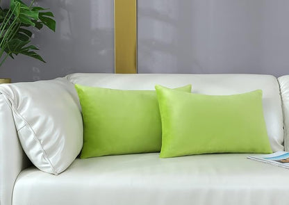 mixeoo Comfy Lime Green Throw Pillow Covers Decorative Lumbar Solid Rectangle Thick Velvet Super Soft Cushion Cases Home Decor for Sofa Couch Living Room Chair, Set of 2, 12 x 20 Inch