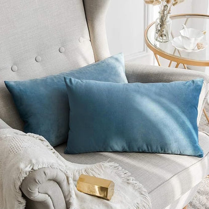 MIULEE Velvet Throw Pillow Covers 12x20 Inch, Pack of 2 - Light Blue, Soft Solid Lumbar Decorative Pillow Covers Modern Luxury Home Decor for Spring Couch Sofa Bedroom Livingroom