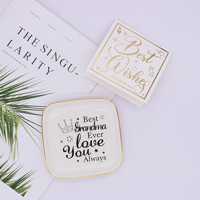 Littlefa Best Grandma Ever Gift,Grandma Birthday Gift,Love You Gift for Grandma,Mother's Day Gift for Grandma,Grandma Ceramic Ring Dish,Grandma Jewelry Tray