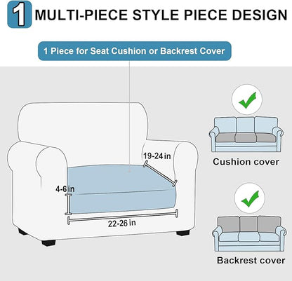 NAISI Waterproof Couch Cushion Covers Thick Velvet Fabric Washable Sofa Slipcovers 1 Piece Individual Sectional Couch Covers with Elastic Bottom(1 PC for Seat Cushion or Backrest,Sand)