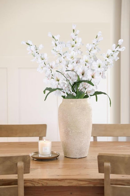 IPOPU 5PCS White Silk Gladiolus Long Stem Artificial Flowers, 33" Height, Classic Elegant Realistic Style for Tall Vase Wedding Centerpieces Home Table Party Decor