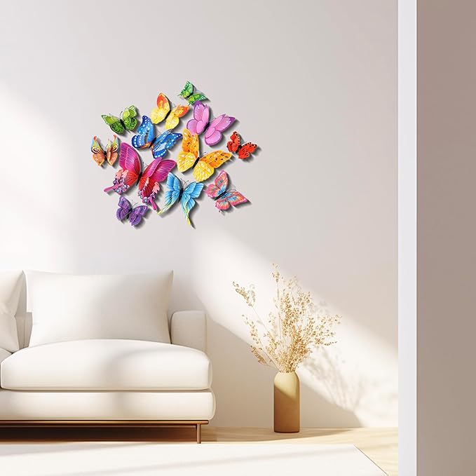 Somotersea 24Pcs 3D Butterfly Wall Decor for Birthday Party Decorations Bedroom Magnets Butterflies Colorful