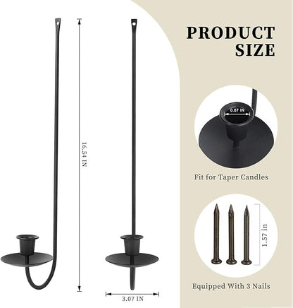 Wall Candle Holder Set of 2, Stylish Black Metal Wall Mount Candle Sconces, Modern Wall Decoration for Living Room, Farmhouse, Fireplace, and Christmas Decor