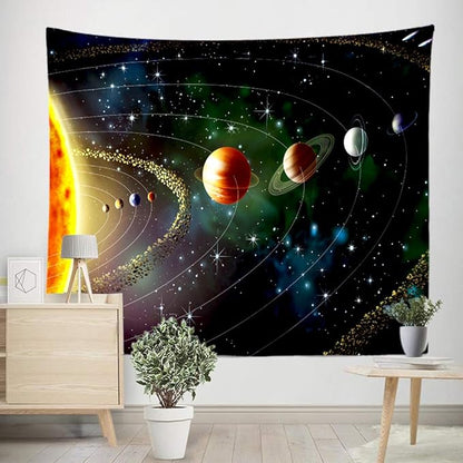 Solar System Planet Tapestry Cosmic Universe Space Stars Wall Hanging Decor Indian Mandala Bohemian Hippie Trippy Large Tapestry for Bedroom Living Room Dorm(80x60 Inch)