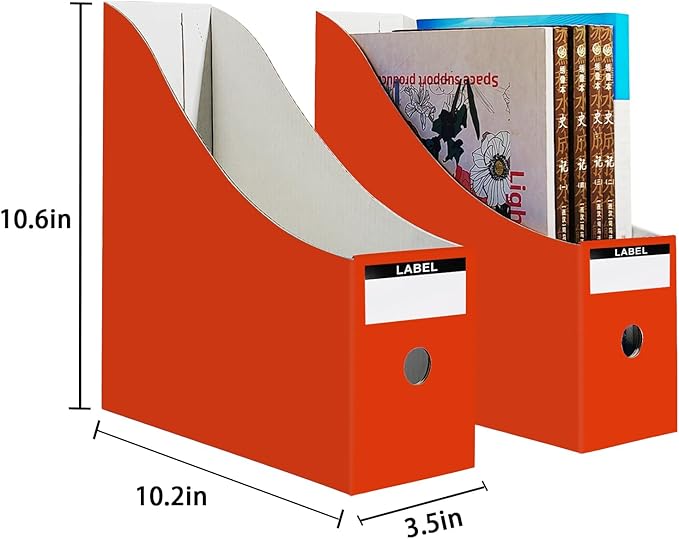 Limitliho Cardboard Magazine Holder (24 Pack), Sturdy Book Bins for Classroom, Vertical File Folder Organizer, 10.6'' 10.2'' 3.5'' Inch Magazine Rack (Orange-Red, 24 Pack)