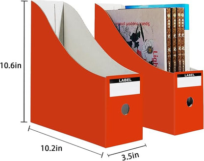 Limitliho Cardboard Magazine Holder (24 Pack), Sturdy Book Bins for Classroom, Vertical File Folder Organizer, 10.6'' 10.2'' 3.5'' Inch Magazine Rack (Orange-Red, 24 Pack)