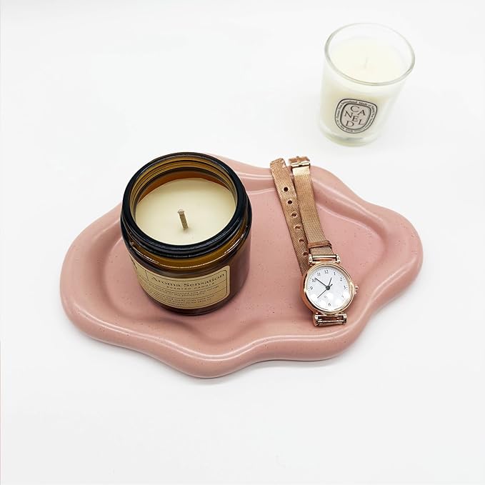 Ceramic Jewelry Tray, Jewelry Dish for Women, Small Ring Dish, Pink Cloud Tray Nightstand Decor Jewlery Plate Ring Holder Dish, Gift for Mom Trinket Tray Jewelry Bowl for Keys, Perfume,Candles