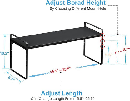15.5 to 25.5 Inch Expandable Kitchen Cabinet Organizer Shelf, 2 Pack 30 LBS Heavy Duty Adjustable Kitchen Counter Storage Shelves Organizers,Stackable Small Storage Shelf Rack For Cabinet Cupboard