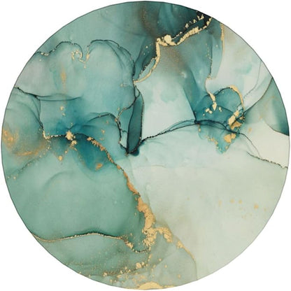 6 Pcs Ceramic Coasters with Holder Absorbent Drink Round Blue Green Jade Texture Marble with Golden Design for Home Table Coffee Cup Wine Beer Bar,Size 4.4 inches