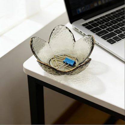 Flower Ring Dish Jewelry Tray, Glass Jewelry Dish Tray, Cute Room Decor Small Trinket Dish, Nightstand Jewlery Ring Holder, Bathroom Jewlery Plate Bowl for Earring Gift for Women (Smoky Black)