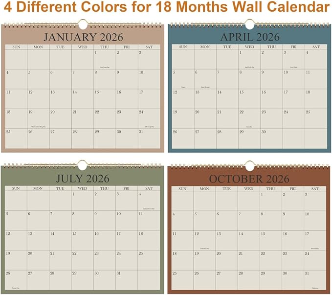 Calendar 2026 - Wall Calendar from January 2026 - June 2027, 18 Months Calendar with Premium Paper, Twin-Wire Binding & Hanging Hook, 8.5" x 11", Beige