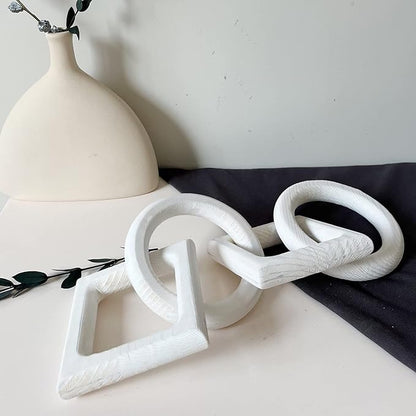 Wooden Chain Link Decorative 4 Link Decorative Pine Hand Carved Decorative Chain Modern Home Boho Creative Distressed Decor Vintage (White)
