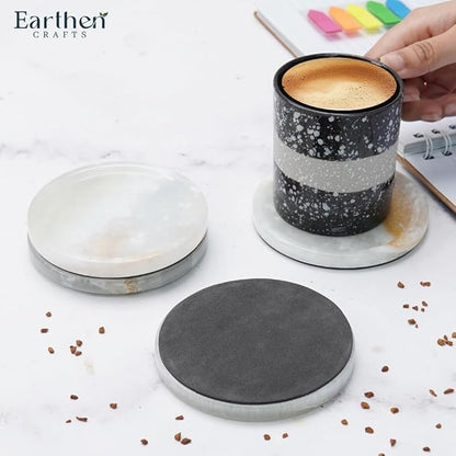 Marble Coasters Set of 4 Drink Coaster 4 Inches White Onyx Round Stone Coaster for Drinks, Mug, Glass, Ideal for Coffee Table Decor