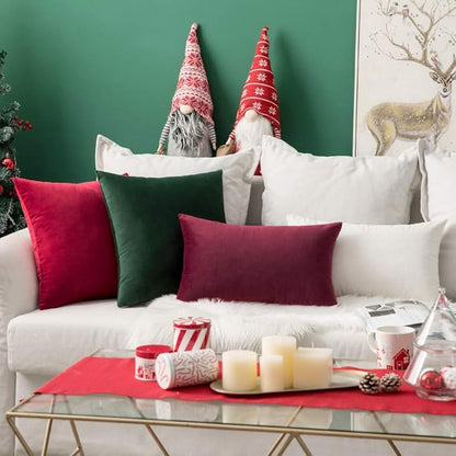 MIULEE 26x26 Inch Euro Sham Velvet Pillow Covers, Set of 2 Large Square Christmas Decorative Pillows -Wine Red Super Soft for King Bed, Sofa, Couch, Accent Chairs