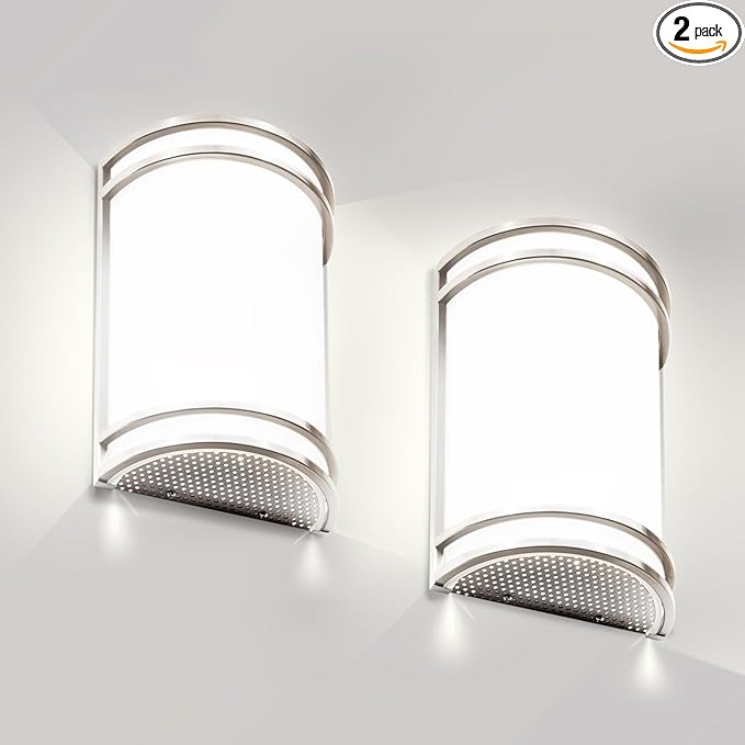 Indoor Wall Sconce, Half Cylinder Wall Light Fixture, 3000K 4000K 5000K Color Temperature Adjustable, Dimmable LED Modern Wall Light for Hallway Bedroom Living Room, Brushed Nickel, 2 Pack