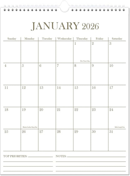 2026 Wall Calendar - 18 Months Calendar from January 2026 - June 2027, Calendar 2026 with Thick Paper, 8.5" x 11", Vertical Calendar, Golden