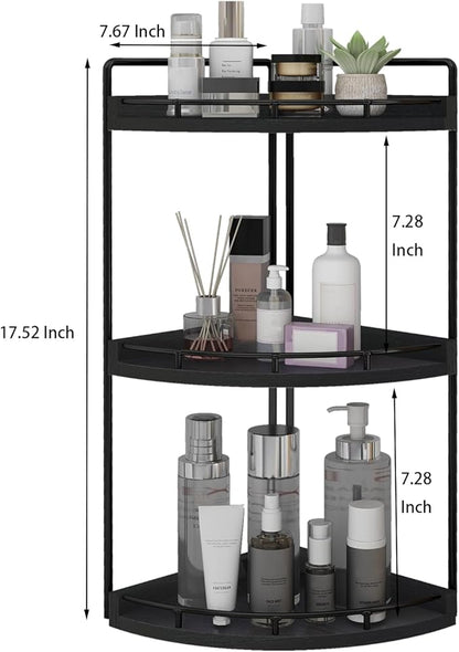 Dorhors 3-Tier Corner Bathroom Organizer Countertop for Storage,Vanity Tray,Wood Counter Organizer for Kitchen,Bathroom,Dresser (Black)