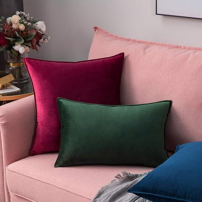 MIULEE Pack of 2 Christmas Decorative Velvet Throw Pillow Cover Soft Pillowcase Solid Square Cushion Case for Winter Sofa Bedroom Car 20x20 Inch 50x50 Cm Army Green