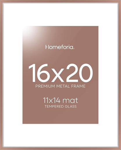 Homeforia 16 x 20 Picture Frame Mocha, High End Metal 11x14 Matted for 16x20 Frame, 16 x 20 Mocha Poster Frame with Mat 11 x 14 inch Photo, 20x16 Thin Hanging Frame, Tempered Glass, Wall Kit, Set of 1
