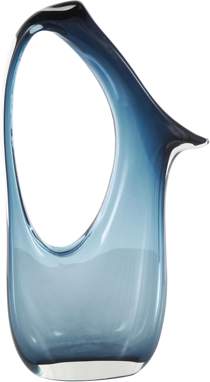 Deco 79 Glass Abstract Decorative Vase Ombre Centerpiece Vase with Cutout Handle and Elongated Opening, Flower Vase for Home Decoration 9" x 4" x 16", Blue