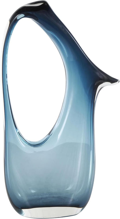 Deco 79 Glass Abstract Decorative Vase Ombre Centerpiece Vase with Cutout Handle and Elongated Opening, Flower Vase for Home Decoration 9" x 4" x 16", Blue