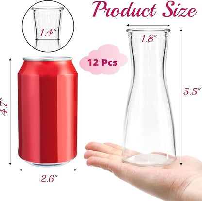 Set of 12 Glass Bud Vases, 6 Oz Clear Small Vases for Flowers Centerpieces, Minimalist Decorative Bulk Vases for Wedding, Birthday, Events, Dining Room Decor