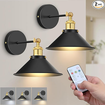 Battery Operated Wall Sconce Set of 2,Vintage Wireless Wall Sconces with Remote,Dimmable Led Wall Lights,Wall Lamp Fixture Indoor Bedroom Living Room Kitchen,LED Bulbs Included,Gold