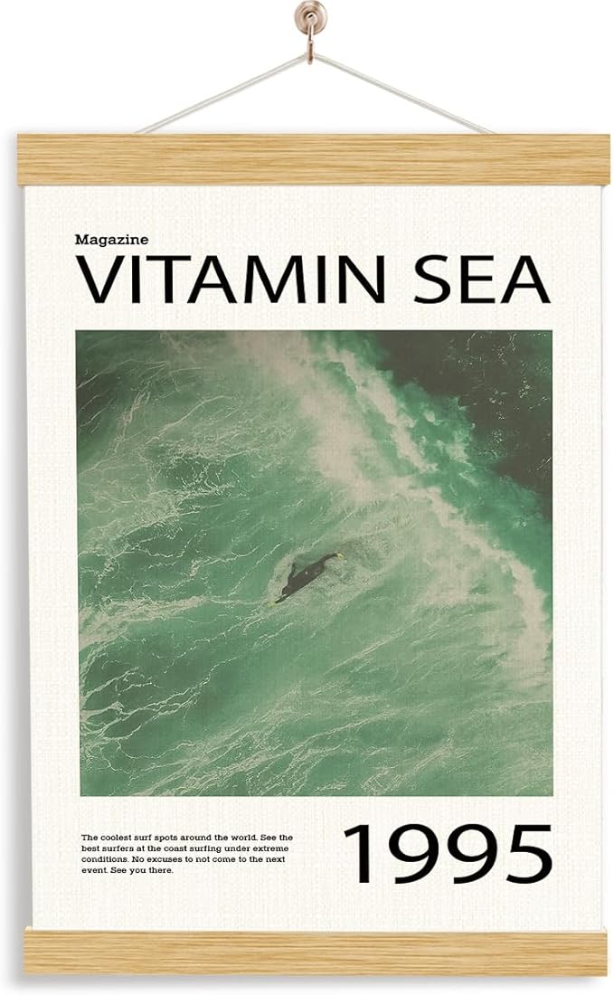 Rustic Hanging Canvas Poster, Magazine Vitamin Sea Poster, Gallery Decors Art, Seaside Cabin Decor, Beach House Decoration, Ocean Style Canvas Decoration for Home, Home Decor Accent, 11.8*15.7