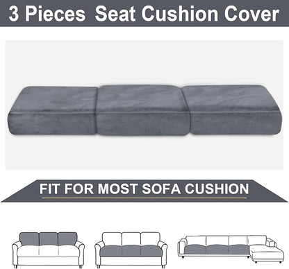 NAISI Couch Cushion Covers 3 Pieces Velvet Stretch Sofa Seat Covers or Backrest Covers Soft Individual Couch Covers for Sectional Sofa(3 Pcs for 3-Seat Cushion,Dark Grey)