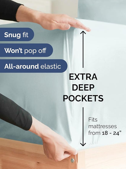Extra Deep Twin Sheet Set - 4 Piece Breathable & Cooling Sheets - Hotel Luxury Bed Sheets Set - Easy & Secure Fit - Soft, Wrinkle Free & Comfy Sheets Set - Ice Blue Sheet Set with Extra Deep Pockets
