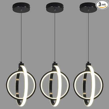 Modern LED Pendant Lights Plated Black Farmhouse Ring Pendant Light Fixtures 4000K Dimmable Round Pendant Lighting for Dining Room Kitchen Island Bedroom Living Room Foyer（3-Pack）