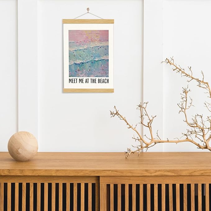 YGSDZY Beach Canvas Poster, Meet Me at the Beach Poster, Costal House Decor, Summer Decors, Trendy Ocean Coastal Art for Home Office Gallery, Pink Girls Room Decor, 11.8 * 15.7