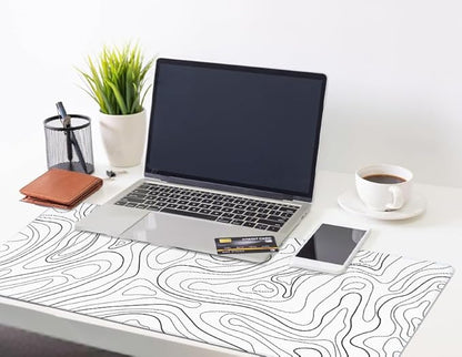 White Topographic Mouse Pad XXXL - Giant Full Desk Gaming Mat, Huge Keyboard Pad for Ultimate Battlestation & Room Setup