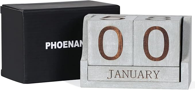 Wooden Desk Calendar,Desk Calendar Blocks for Teachers,Office Perpetual Date Block Small Home Desktop Decor Chic Vintage Month with Number Cubes Display Rustic Decoration(Vintage Grey)