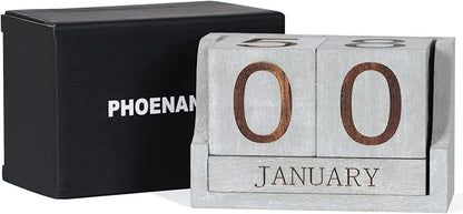 Wooden Desk Calendar,Desk Calendar Blocks for Teachers,Office Perpetual Date Block Small Home Desktop Decor Chic Vintage Month with Number Cubes Display Rustic Decoration(Vintage Grey)
