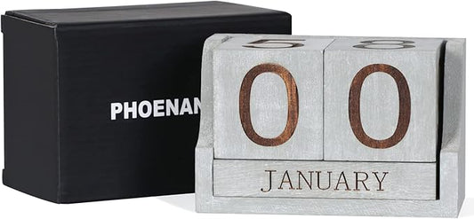 Wooden Desk Calendar,Desk Calendar Blocks for Teachers,Office Perpetual Date Block Small Home Desktop Decor Chic Vintage Month with Number Cubes Display Rustic Decoration(Vintage Grey)