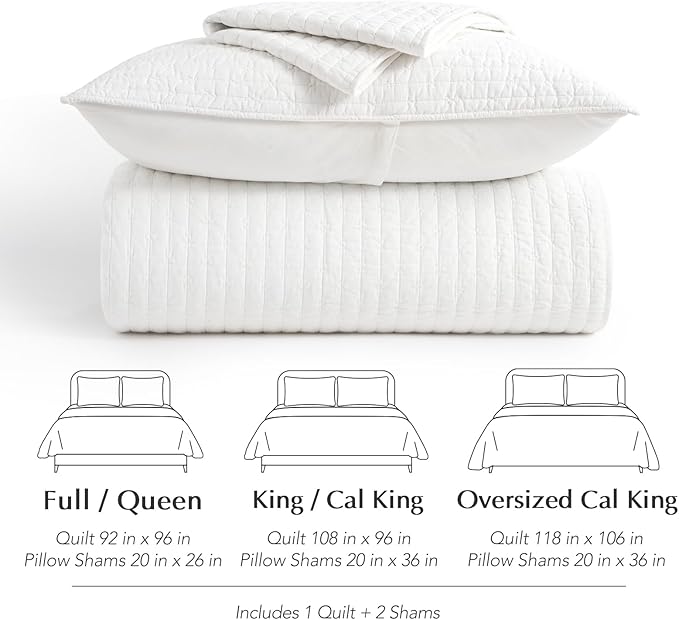 EVERGRACEHOME Cross Stitch Pre-Washed Cotton Quilt Bedding Set King Size, Oversized 3 Pieces Lightweight Bedspread Coverlet for All Season, with 2 Matching Shams, Bright White,118"x106"