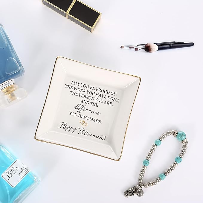 Retirement Gifts For Women 2022 - Female Retirement Gifts Ring Dish, Ceramic Ring Holder Happy Retirement Gifts For Teacher, Nurse, Doctor, Coworker, Friend, Mom, Nana