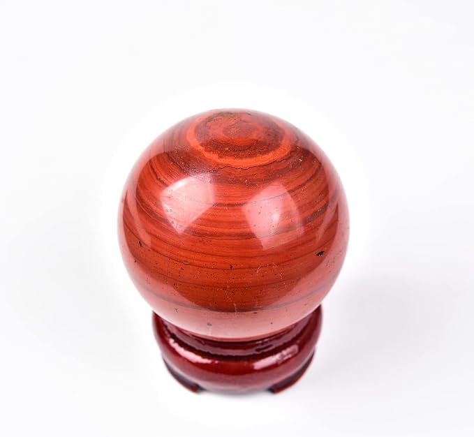 JIC Gem Red Jasper Crystal Sphere Ball Natural Quartz Crystal Sphere Ball with Wooden Stand (50-60mm)