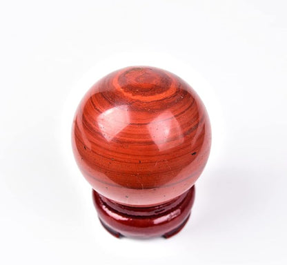 JIC Gem Red Jasper Crystal Sphere Ball Natural Quartz Crystal Sphere Ball with Wooden Stand (50-60mm)