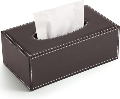 KINGFOM 3PCS/SET Desk Organizers and Accessories, Pu Leather Office Supplies Organization Set with Tissue Holder, Pencil Holder and Business Name Cards Stand Brown