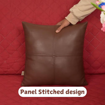 Lambskin Leather Pillow Cover, Hand Panel Stitched Leather Decorative Throw Pillow Covers for Couch Sofa Bed Living Room Garden (18x18 Inches, Dark Brown Pack of 1)