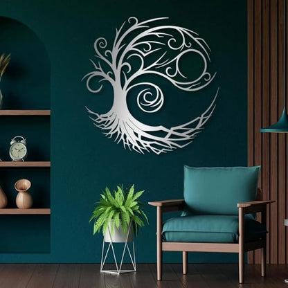 Yemwot Metal Tree of Life Wall Decor, Circle of Life Metal Tree Wall Art, Branch Art, Spiritual Decor, Modern Sculpture Decoration, Living Room Bedroom Decoration (White, 29"x 29"| 76x76cm)